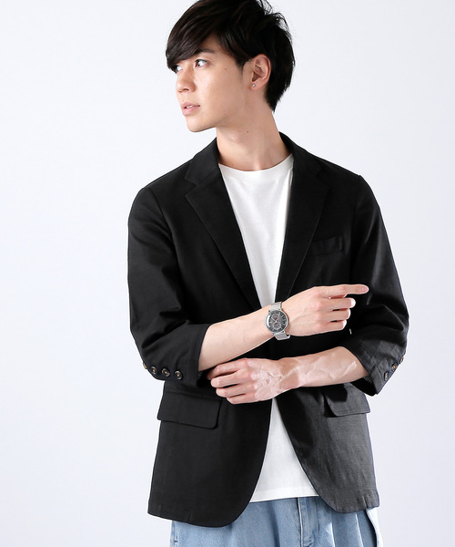 MONO-MART（モノマート）の「綿麻プリペラストレッチテーラードジャケット(3/4スリーブ)（テーラードジャケット・メンズ・ブラック/オリーブ/ホワイト系その他/オフホワイト/グレー/ネイビー/ブルー系その他/ベージュ・L/M）」の4枚目の写真