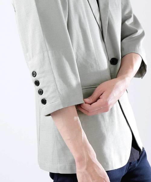 MONO-MART（モノマート）の「綿麻プリペラストレッチテーラードジャケット(3/4スリーブ)（テーラードジャケット・メンズ・ブラック/オリーブ/ホワイト系その他/オフホワイト/グレー/ネイビー/ブルー系その他/ベージュ・L/M）」の22枚目の写真