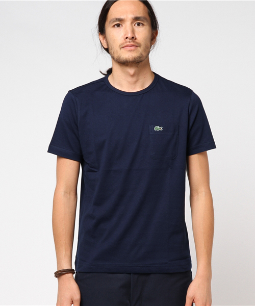 LACOSTE ネイビー 半袖Tシャツ LACOSTE ラコステ Tシャツ カットソー 半袖 Vネック ロゴ刺繍 XS