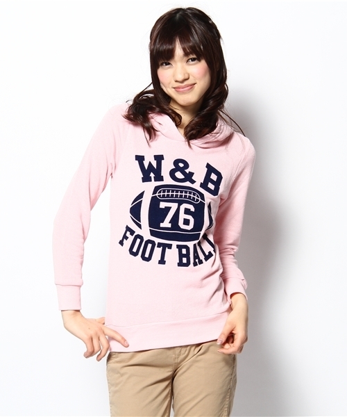 WEGO(ウィゴー)の「フットボールスウェットプルパーカー(パーカー・レディース・オフホワイト/杢グレー/パープル/ライトピンク・FREE)」の4枚目の写真