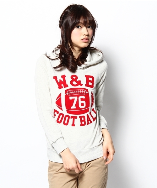 WEGO(ウィゴー)の「フットボールスウェットプルパーカー(パーカー・レディース・オフホワイト/杢グレー/パープル/ライトピンク・FREE)」の1枚目の写真