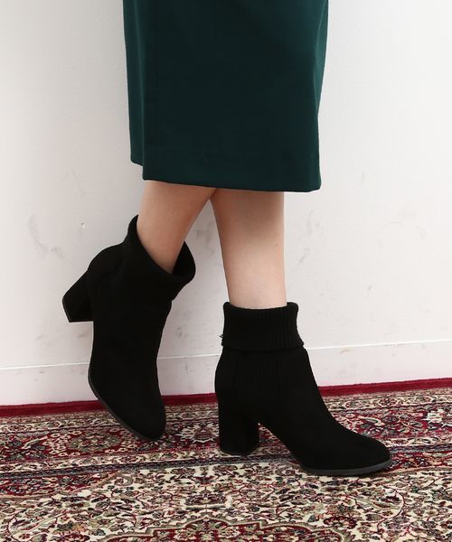 Rope Picnic ロペピクニック の リブストレッチフレアヒールブーツ ブーツ Wear Rope Picnic ロペピクニック の リブストレッチフレアヒールブーツ ブーツ Wear