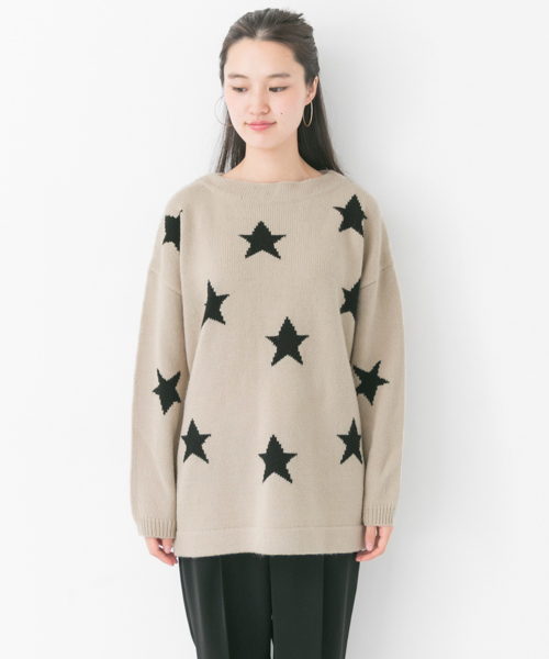 URBAN RESEARCH(アーバンリサーチ)の「【WEB限定】スターモチーフニット(ニット/セーター・レディース・グレー/ベージュ・FREE)」の4枚目の写真