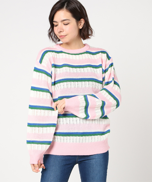 PUNYUS(プニュズ)の「ランダムボーダーニット(ニット/セーター・レディース・レッド/ピンク/オレンジ・1/2/4/3)」の2枚目の写真