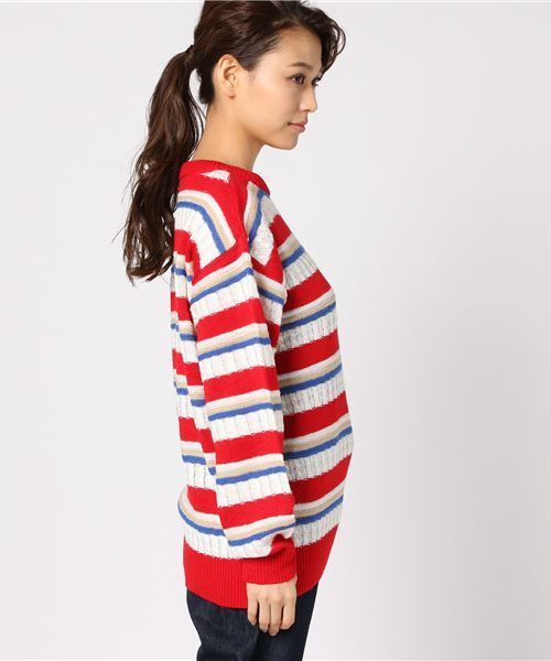 PUNYUS(プニュズ)の「ランダムボーダーニット(ニット/セーター・レディース・レッド/ピンク/オレンジ・1/2/4/3)」の4枚目の写真
