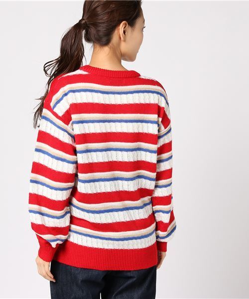 PUNYUS(プニュズ)の「ランダムボーダーニット(ニット/セーター・レディース・レッド/ピンク/オレンジ・1/2/4/3)」の5枚目の写真