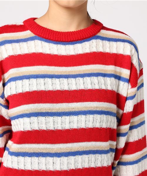 PUNYUS(プニュズ)の「ランダムボーダーニット(ニット/セーター・レディース・レッド/ピンク/オレンジ・1/2/4/3)」の6枚目の写真