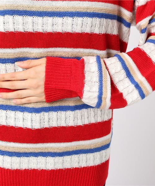 PUNYUS(プニュズ)の「ランダムボーダーニット(ニット/セーター・レディース・レッド/ピンク/オレンジ・1/2/4/3)」の7枚目の写真