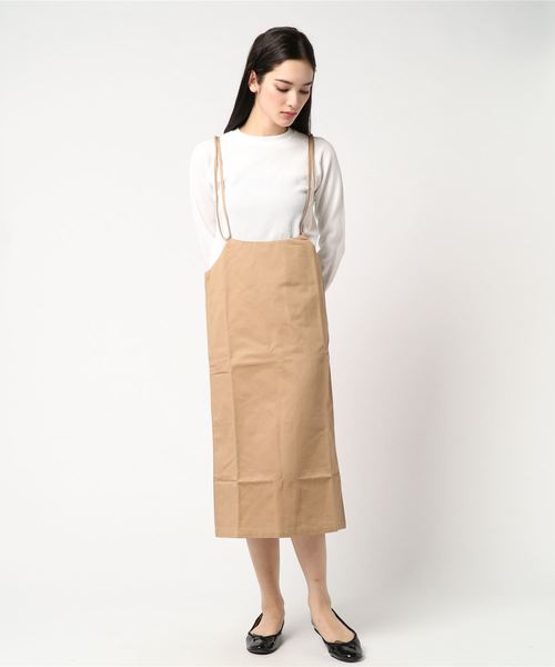 STYLEBLOCK（スタイルブロック）の「綿ツイルバッククロスキャミハイウエストジャンパースカート（スカート・レディース・ベージュ/カーキ/イエロー/ブラック・M）」の3枚目の写真