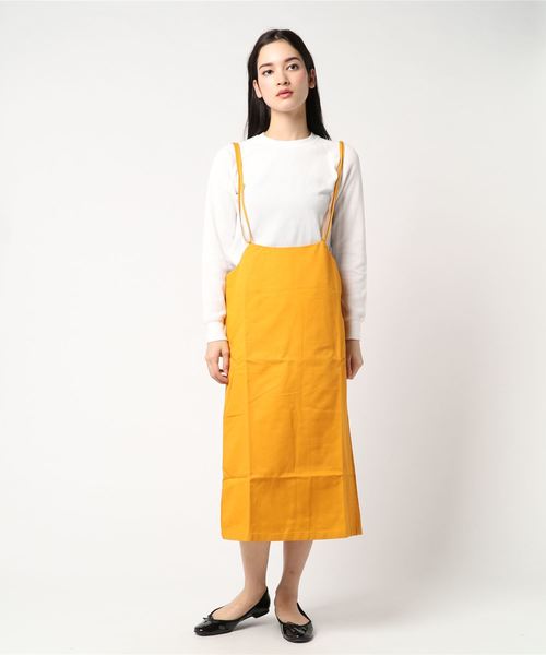 STYLEBLOCK（スタイルブロック）の「綿ツイルバッククロスキャミハイウエストジャンパースカート（スカート・レディース・ベージュ/カーキ/イエロー/ブラック・M）」の4枚目の写真