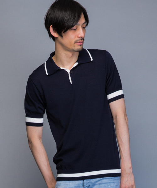 5351 POUR LES HOMMES（ゴーサンゴーイチプールオム）の「テンセルクレイドニットポロシャツ（ポロシャツ・メンズ・ネイビー/ブラック/ワインレッド・44/46/48）」の2枚目の写真