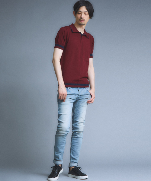 5351 POUR LES HOMMES（ゴーサンゴーイチプールオム）の「テンセルクレイドニットポロシャツ（ポロシャツ・メンズ・ネイビー/ブラック/ワインレッド・44/46/48）」の6枚目の写真