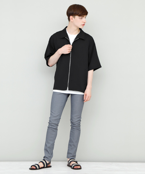 EMMA CLOTHES(エマクローズ)の「Short Sleeve Zip Shirt スイングトップジップシャツ 半袖(シャツ/ブラウス・メンズ・ブラック/ベージュ/ピンク/ネイビー・M/L)」の5枚目の写真