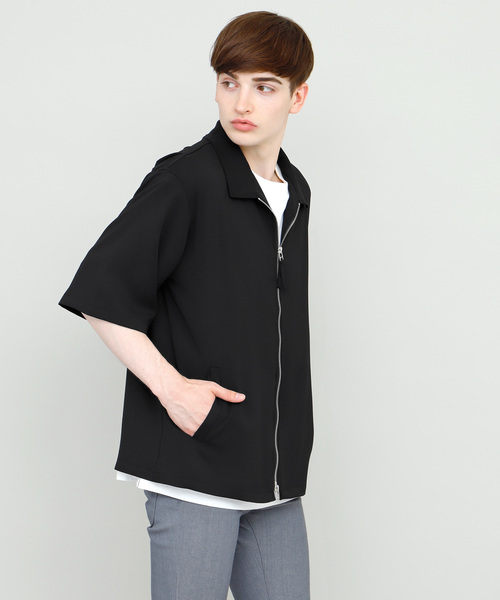 EMMA CLOTHES(エマクローズ)の「Short Sleeve Zip Shirt スイングトップジップシャツ 半袖(シャツ/ブラウス・メンズ・ブラック/ベージュ/ピンク/ネイビー・M/L)」の6枚目の写真