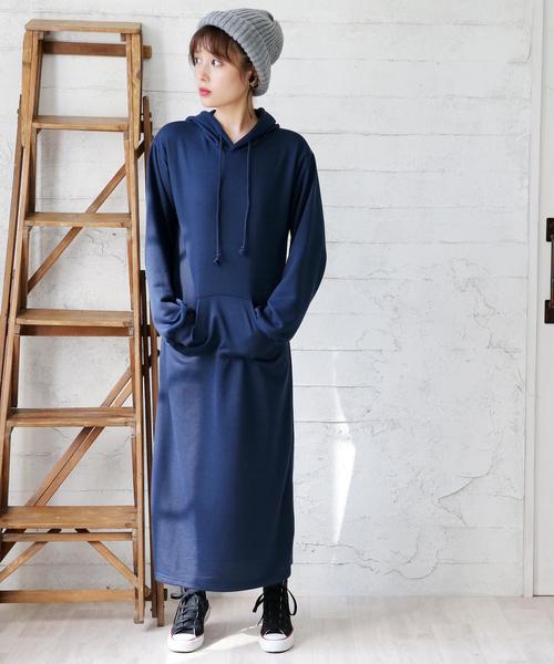 Doula Doula(ドゥーラドゥーラ)の「スウェットロングパーカーワンピ(ワンピース・レディース・ブラック/ネイビー/グレー/ダークグレー・FREE)」の4枚目の写真