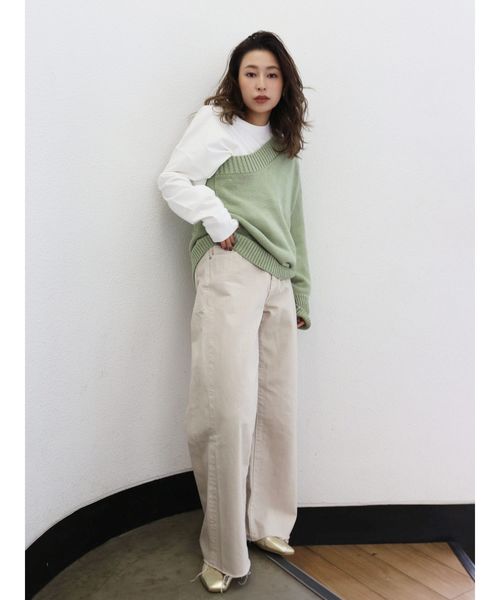 Ungrid(アングリッド)の「ワンショルダーニット(ニット/セーター・レディース・ベージュ/オフホワイト/グリーン・FREE)」の5枚目の写真