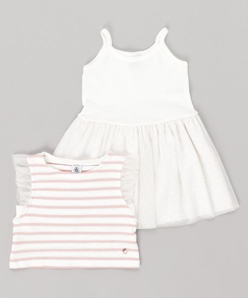 PETIT BATEAU(プチバトー)の「マリニエールチュールワンピース(ワンピース)」|ホワイト系その他