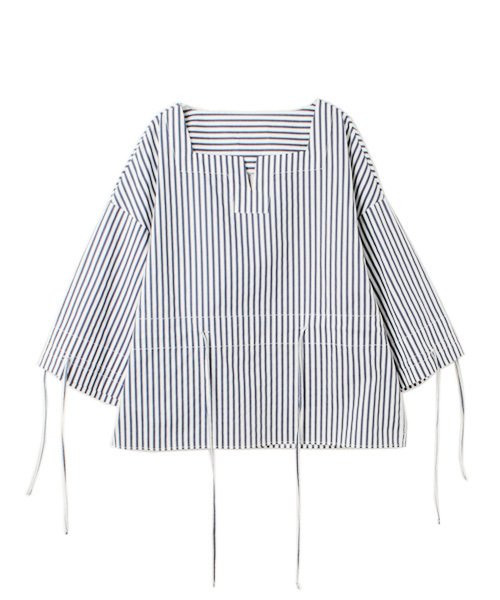 Luz Llena（ラズレナ）の「ストライプキーネックブラウス（シャツ/ブラウス・レディース・ネイビー/オレンジ・MEDIUM）」の2枚目の写真