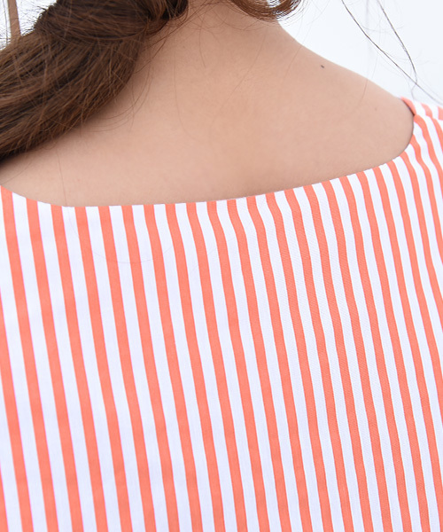 Luz Llena（ラズレナ）の「ストライプキーネックブラウス（シャツ/ブラウス・レディース・ネイビー/オレンジ・MEDIUM）」の16枚目の写真