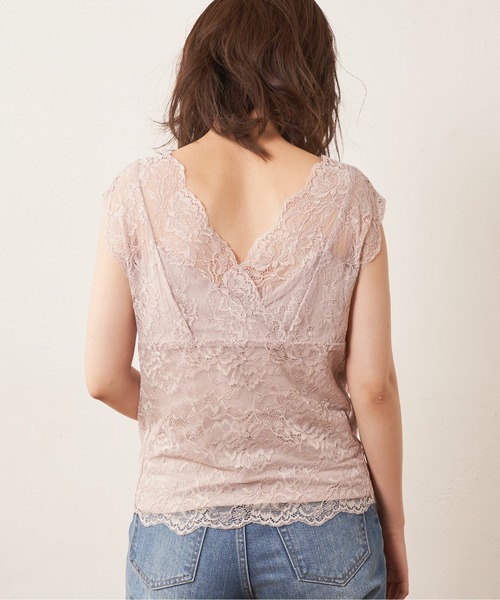 natural couture（ナチュラルクチュール）の「【WEB限定】前後2WAY総レースインナー（タンクトップ・レディース・オフホワイト/ブラック/モカ/ミント/ピンクベージュ/グレイッシュベージュ・FREE）」の21枚目の写真