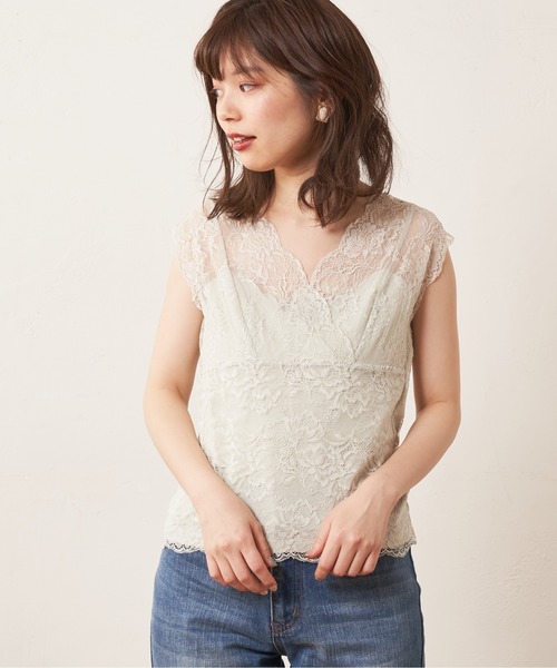 natural couture（ナチュラルクチュール）の「【WEB限定】前後2WAY総レースインナー（タンクトップ・レディース・オフホワイト/ブラック/モカ/ミント/ピンクベージュ/グレイッシュベージュ・FREE）」の18枚目の写真