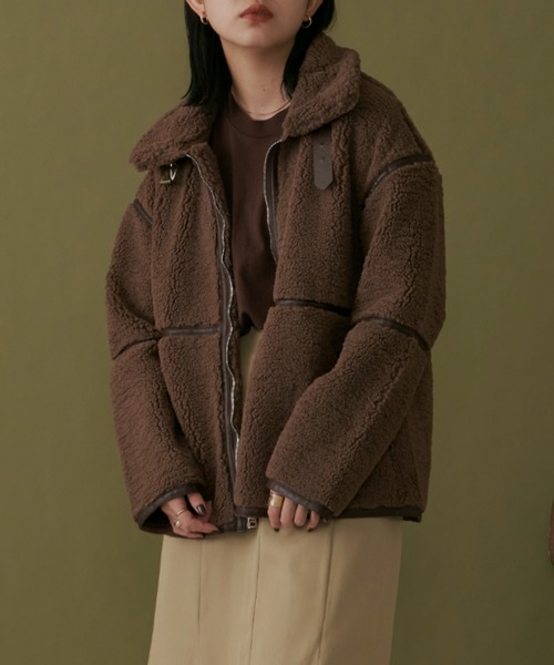 Aunt Marie's（アントマリーズ）の「【サイズ展開有】パイピングムートンボアジャケット / AUNT MARIE'S（ブルゾン・レディース・ベージュ/ブラウン/アイボリー・FREE/LARGE/MEDIUM）」の11枚目の写真