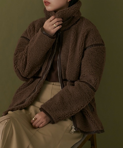 Aunt Marie's（アントマリーズ）の「【サイズ展開有】パイピングムートンボアジャケット / AUNT MARIE'S（ブルゾン・レディース・ベージュ/ブラウン/アイボリー・FREE/LARGE/MEDIUM）」の15枚目の写真