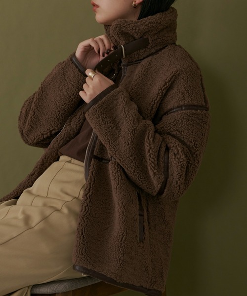 Aunt Marie's（アントマリーズ）の「【サイズ展開有】パイピングムートンボアジャケット / AUNT MARIE'S（ブルゾン・レディース・ベージュ/ブラウン/アイボリー・FREE/LARGE/MEDIUM）」の17枚目の写真