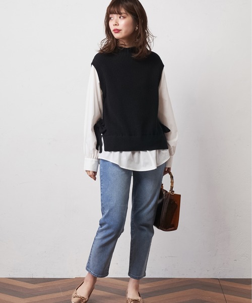 natural couture（ナチュラルクチュール）の「ビットベルト付きストレッチデニム（デニムパンツ・レディース・インディゴブルー/ブルー・S/M）」の8枚目の写真