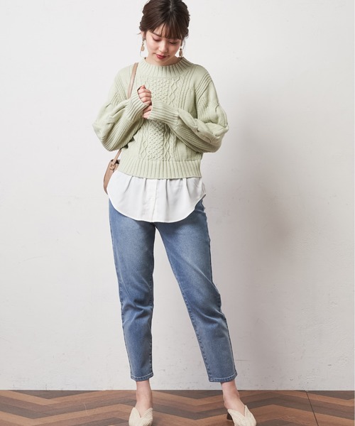 natural couture（ナチュラルクチュール）の「ビットベルト付きストレッチデニム（デニムパンツ・レディース・インディゴブルー/ブルー・S/M）」の10枚目の写真