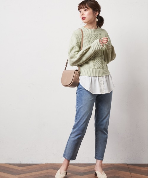 natural couture（ナチュラルクチュール）の「ビットベルト付きストレッチデニム（デニムパンツ・レディース・インディゴブルー/ブルー・S/M）」の11枚目の写真