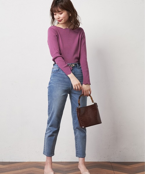 natural couture（ナチュラルクチュール）の「ビットベルト付きストレッチデニム（デニムパンツ・レディース・インディゴブルー/ブルー・S/M）」の12枚目の写真