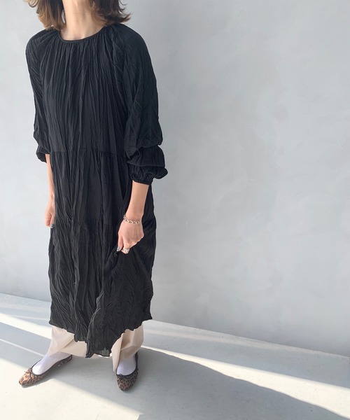 LE MORE（リモア）の「リンクルロングワンピース（ワンピース・レディース・ホワイト/ブラック・FREE）」の10枚目の写真