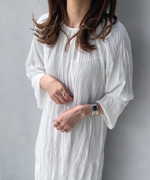 LE MORE（リモア）の「リンクルロングワンピース（ワンピース・レディース・ホワイト/ブラック・FREE）」の7枚目の写真