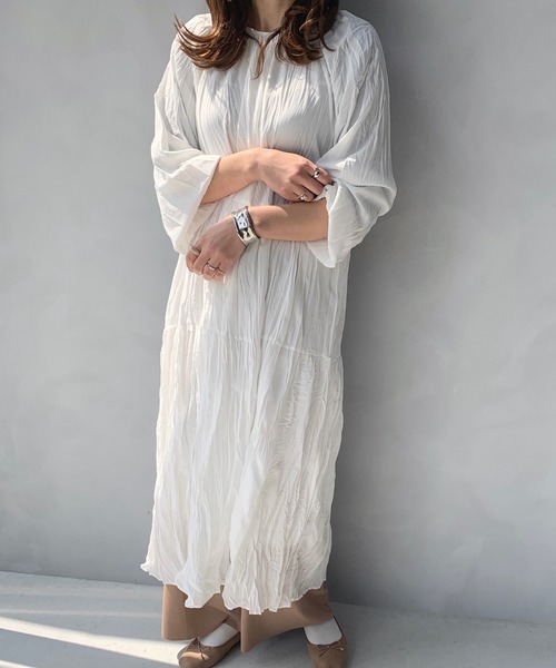 LE MORE（リモア）の「リンクルロングワンピース（ワンピース・レディース・ホワイト/ブラック・FREE）」の8枚目の写真