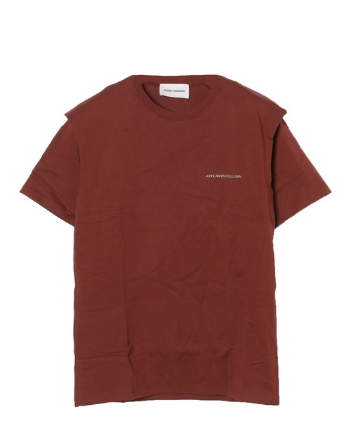 JOHN LAWRENCE SULLIVAN(ジョンローレンスサリバン)の「【JOHN LAWRENCE SULLIVAN】コットンチェックドショルダーエスエスティー(Tシャツ/カットソー・メンズ・ブラック/バーガンディー・LARGE/MEDIUM)」の1枚目の写真