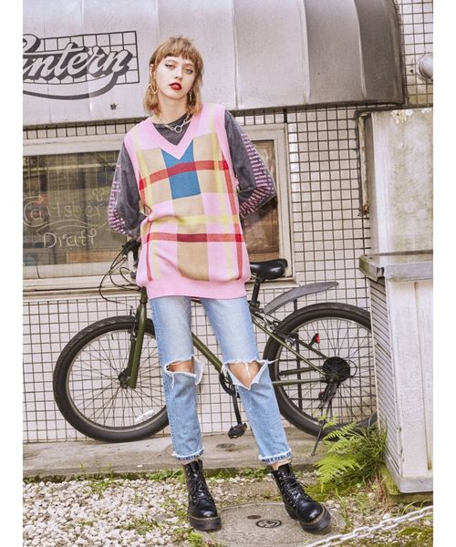 jouetie（ジュエティ）の「チュニックニットベスト（ニット/セーター・レディース・ピンク/グリーン/ボルドー・MEDIUM）」の6枚目の写真