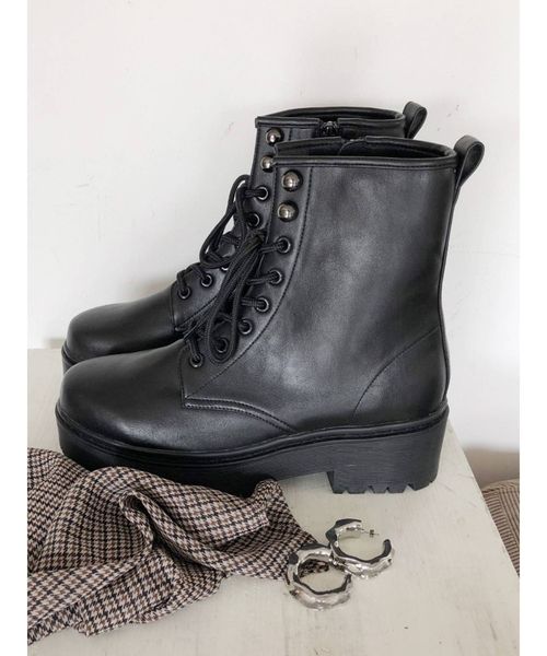 MURUA（ムルーア）の「レースアップワークブーツ（ブーツ・レディース・ブラック・35/36/37）」の2枚目の写真