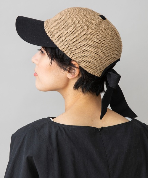 Munich(ミューニック)の「ペーパー&コットンリボンバックキャップ(キャップ・レディース・ブラック/ベージュ・FREE)」の2枚目の写真