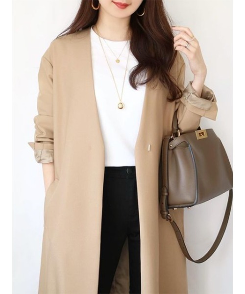 TONAL（トーナル）の「ベルト付ノーカラーV コート（ノーカラーコート