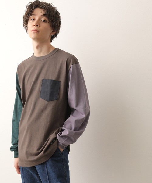 JUNRED(ジュンレッド)の「【別注】BEN DAVIS マルチカラー切替ロンT(Tシャツ/カットソー・メンズ・ホワイト/ダークブラウン/ブルー系その他4・LL/M/L)」の4枚目の写真