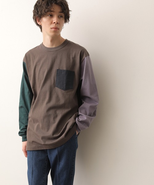 JUNRED(ジュンレッド)の「【別注】BEN DAVIS マルチカラー切替ロンT(Tシャツ/カットソー・メンズ・ホワイト/ダークブラウン/ブルー系その他4・LL/M/L)」の5枚目の写真