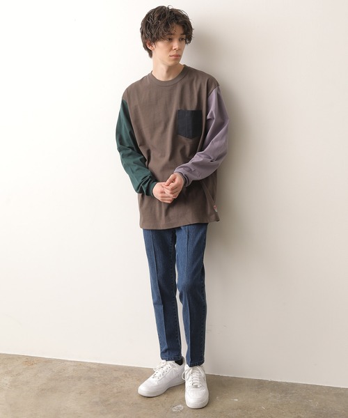 JUNRED(ジュンレッド)の「【別注】BEN DAVIS マルチカラー切替ロンT(Tシャツ/カットソー・メンズ・ホワイト/ダークブラウン/ブルー系その他4・LL/M/L)」の12枚目の写真