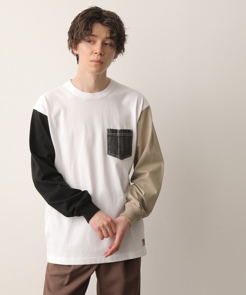 JUNRED(ジュンレッド)の「【別注】BEN DAVIS マルチカラー切替ロンT(Tシャツ/カットソー・メンズ・ホワイト/ダークブラウン/ブルー系その他4・LL/M/L)」の6枚目の写真
