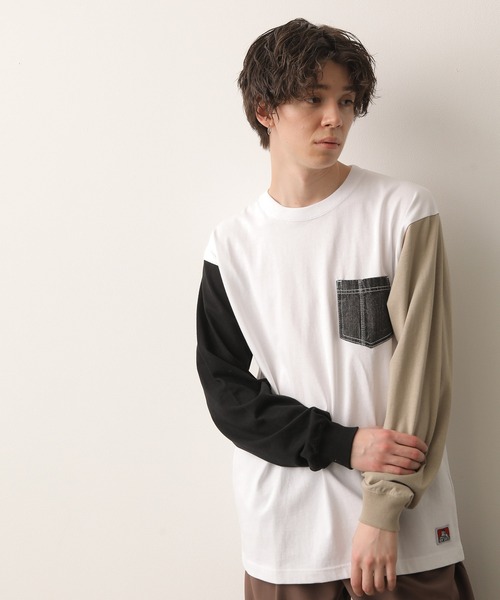 JUNRED(ジュンレッド)の「【別注】BEN DAVIS マルチカラー切替ロンT(Tシャツ/カットソー・メンズ・ホワイト/ダークブラウン/ブルー系その他4・LL/M/L)」の8枚目の写真