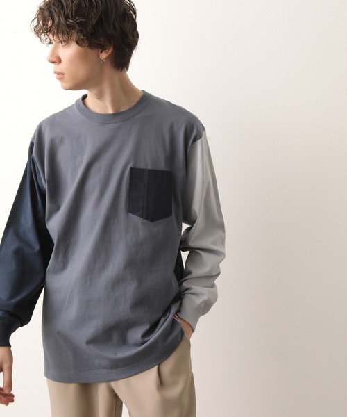 JUNRED(ジュンレッド)の「【別注】BEN DAVIS マルチカラー切替ロンT(Tシャツ/カットソー・メンズ・ホワイト/ダークブラウン/ブルー系その他4・LL/M/L)」の9枚目の写真