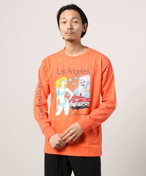 Bling Leads(ブリングリーズ)の「16/- 天竺 イラストプリント クルーネック ロング Tシャツ(Tシャツ/カットソー・メンズ・ブラック/杢グレー/ホワイト/オレンジ・L/M)」の4枚目の写真