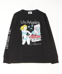 16/- 天竺 イラストプリント クルーネック ロング Tシャツ