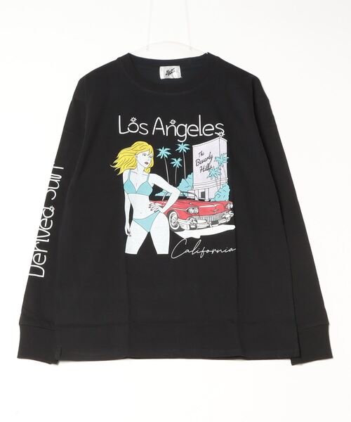 Bling Leads(ブリングリーズ)の「16/- 天竺 イラストプリント クルーネック ロング Tシャツ(Tシャツ/カットソー・メンズ・ブラック/杢グレー/ホワイト/オレンジ・L/M)」の1枚目の写真