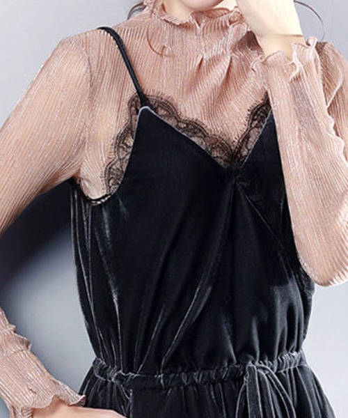 フレアスリーブシアー タートルネックプルオーバー（Tシャツ